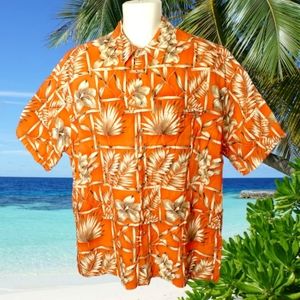 PIERRE CARDIN Orange Tropical Floral Big Man Hawaiian Shirt with Pocket